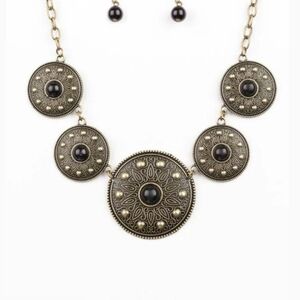 Paparazzi Black and Gold Medallion Necklace Hey Sol Sister Black Pendant Jewelry